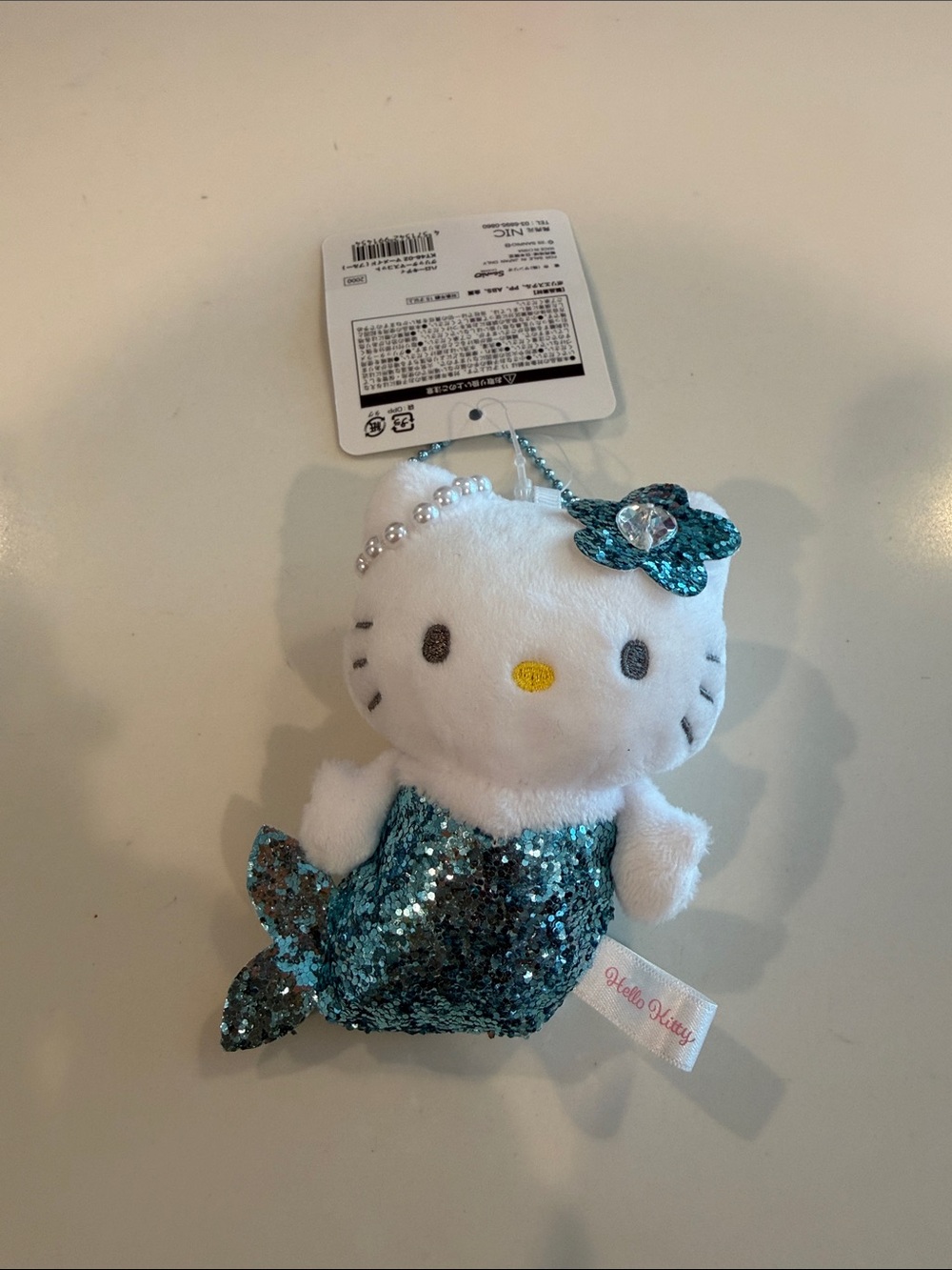 Sanrio Hello Kitty Teal Sequin Mermaid Plush Keychain